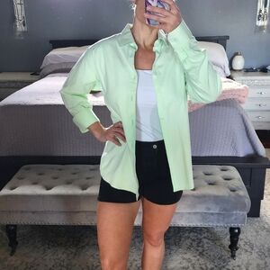 Spring green linen button down shirt